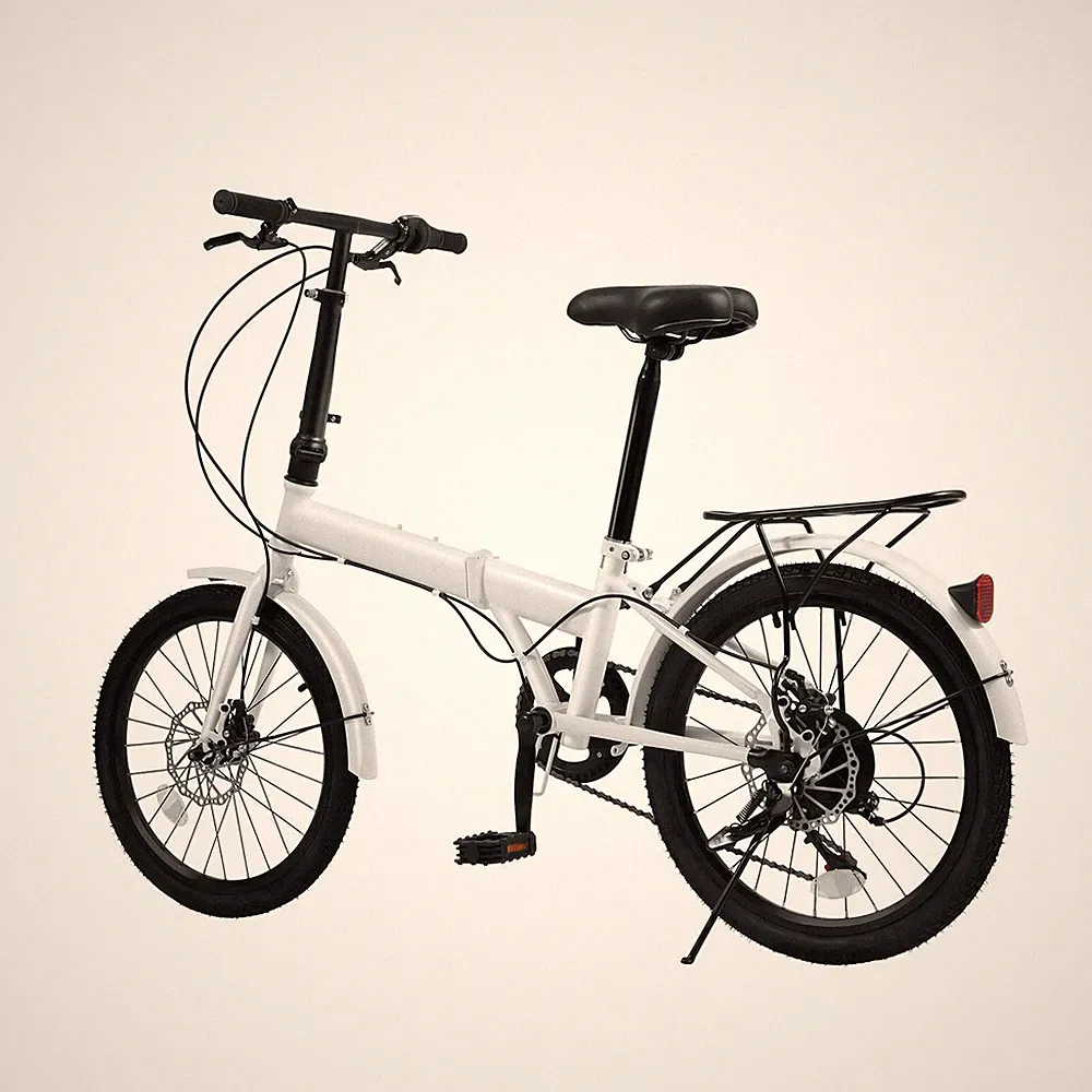 20in Folding Bike 7 Speed Dual Disc Brake Adult Commuter Black White