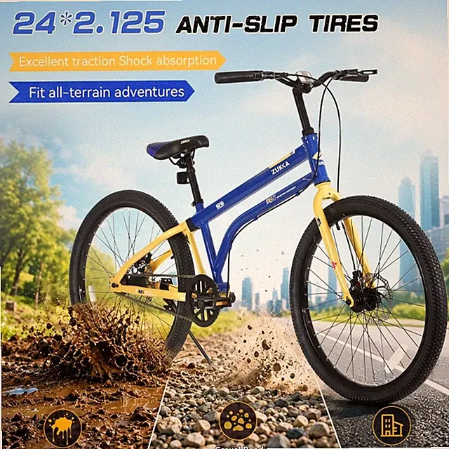 24" Kids Bike for Girls Boys Ages 10+, Single Speed Teen Bike w/Dual Disc Brakes