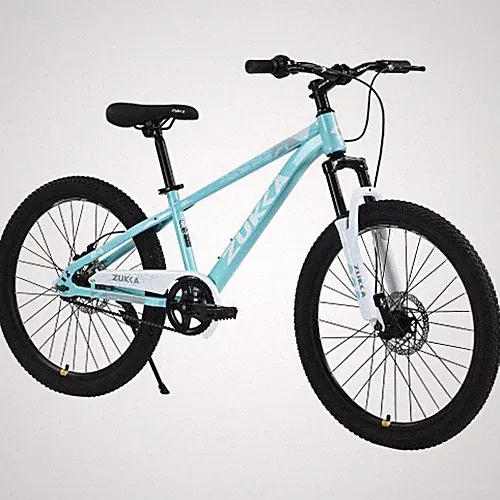 24in Kids Mountain Bike Ages 9-12 Double Disc Brake Steel Frame Suspension Cyan