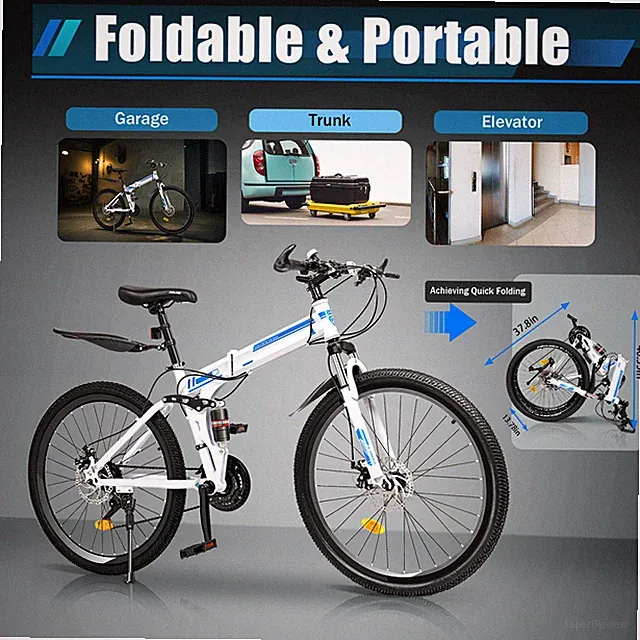 26" Mountain Bike Folding 21-Speed Men Women Bikes Dual Disc Brake MTB Bicycle