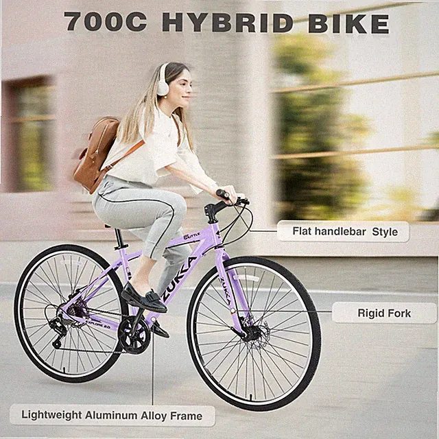 700*35C Hybrid Bike 7 Speed Aluminum Alloy Frame Double Disc Brakes